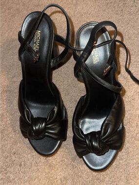 Michael Kors Black Knotted Leather Slingback Heels